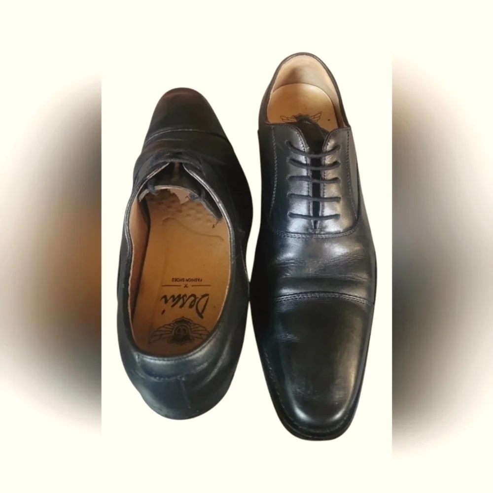 Desai Men's Classic Black Leather Handmade Dress Cap Toes Oxford Shoes Sz 42
